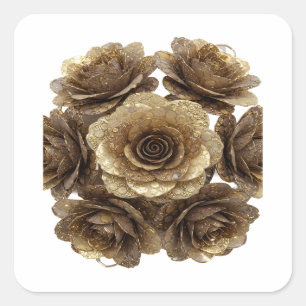 Radiant Silver GOLDEN ROSES Decal Design Square Sticker