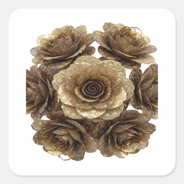 Radiant Silver GOLDEN ROSES Decal Design Square Sticker (Front)