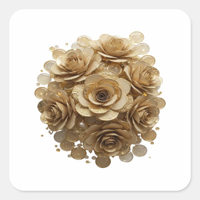 Radiant Silver GOLDEN ROSES Sticker Art (Front)