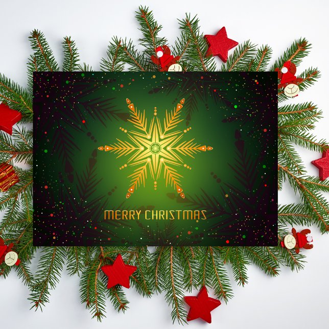 Radiant Snowflake Glow – Elegant Green Christmas Card (Creator Uploaded)