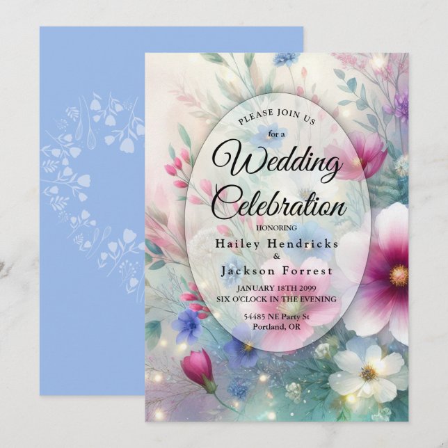 Radiant Sparkling Spring Blooms Wedding Invitation (Front/Back)