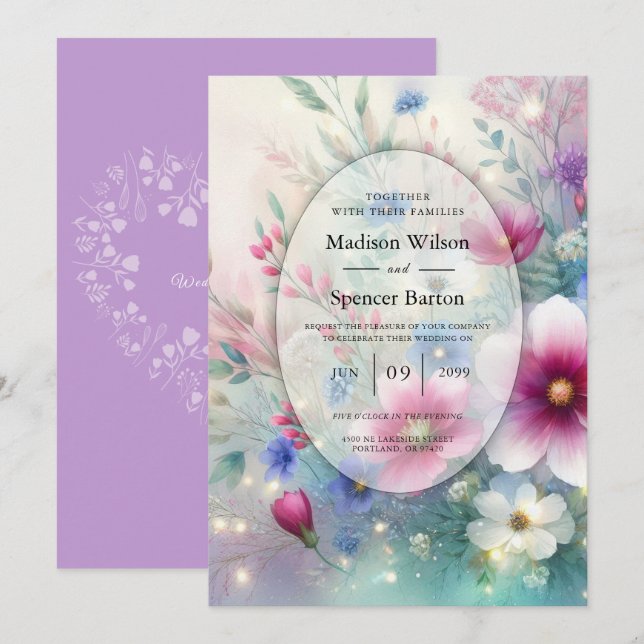 Radiant Sparkling Spring Blooms Wedding Invitation (Front/Back)