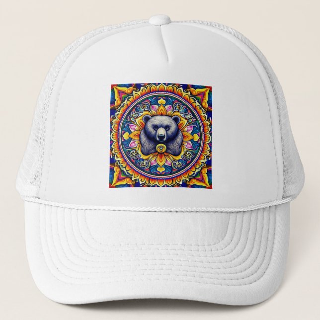 Radiant Spirit Bear Mandala Trucker Hat (Front)