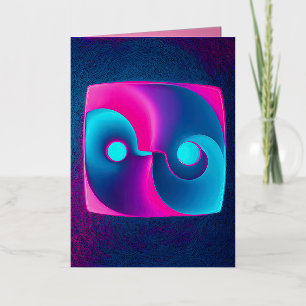 Radiant Spirituality: Vibrant Yin Yang Pink & Blue Foil Greeting Card