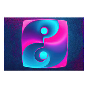 Radiant Spirituality: Vibrant Yin Yang Pink & Blue Photo Print
