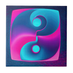 Radiant Spirituality: Vibrant Yin Yang Pink & Blue Tile