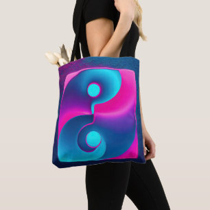 Radiant Spirituality: Vibrant Yin Yang Pink & Blue Tote Bag