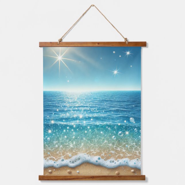 Radiant Summer Ocean Wall Tapestry: 26"x36" Wood T Hanging Tapestry (Front)