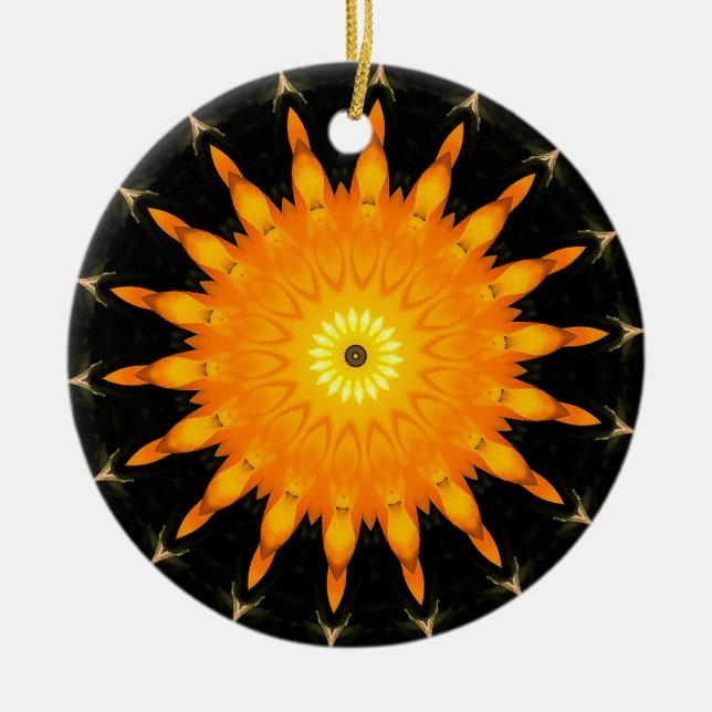 Radiant Sun Mandala Kaleidoscope Art Ceramic Tree Decoration (Front)