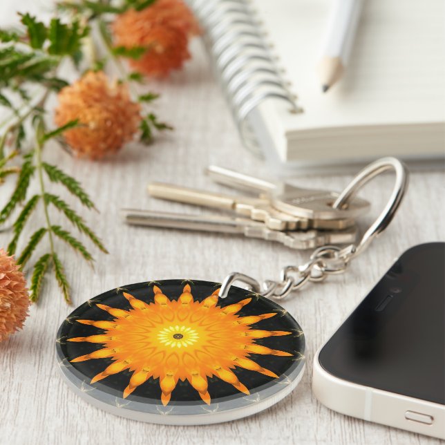 Radiant Sun Mandala Kaleidoscope Art Key Ring (Front Right)
