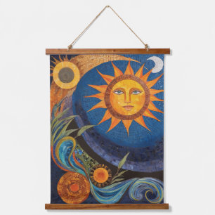 Radiant Sun Mosaic Vibrant Celestial  Hanging Tapestry