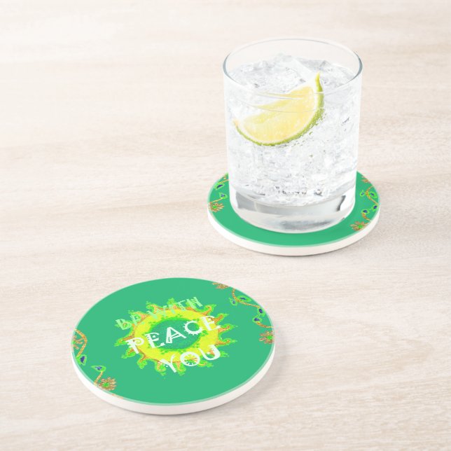 Radiant Sun: Peace Be With You Inspirational Print Coaster (Side)