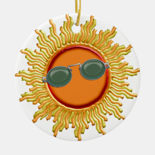 Radiant Sun with Sunglasses Ceramic Tree Decoration