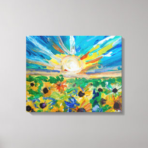 Radiant Sunflower Field Sunset Painting Canvas Print