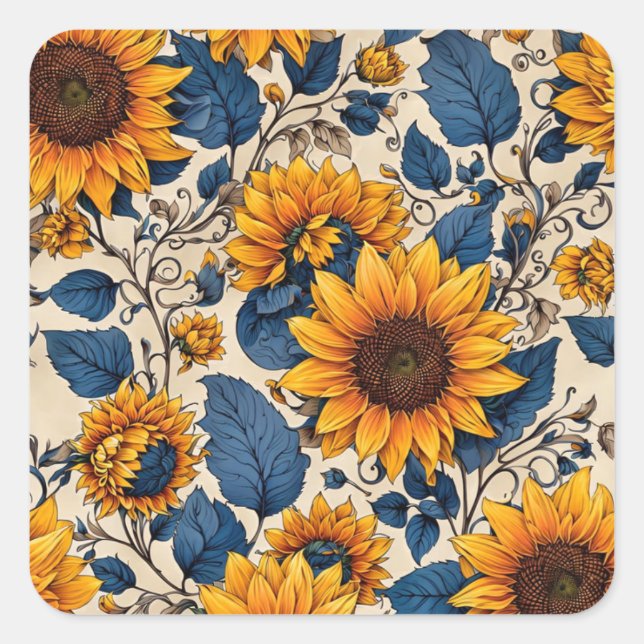 Radiant Sunflower Pattern  Square Sticker (Front)