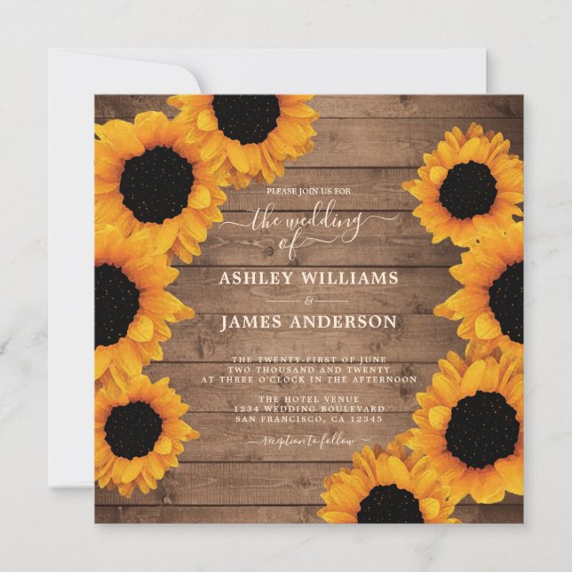 Radiant Sunflower Rustic Wedding Invitation (Front)