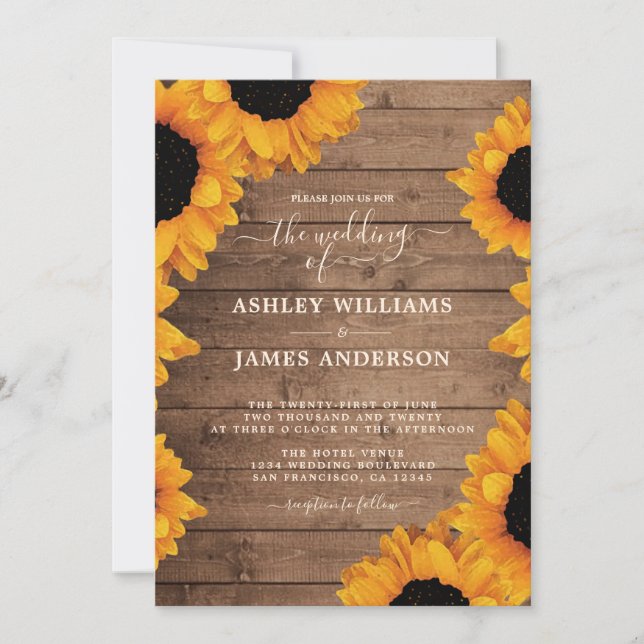 Radiant Sunflower Rustic Wedding Invitation (Front)