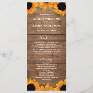 Radiant Sunflower Rustic Wood Wedding Programme