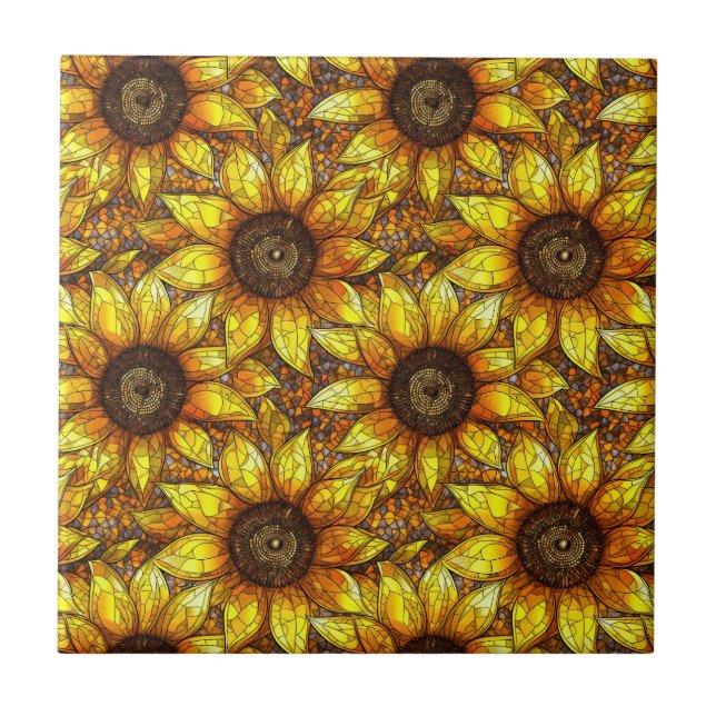 Radiant Sunflower Stained Glass  Tile (Front)