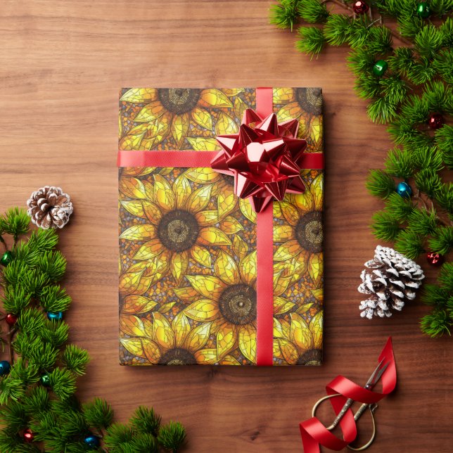 Radiant Sunflower Stained Glass  Wrapping Paper (Holiday Gift)