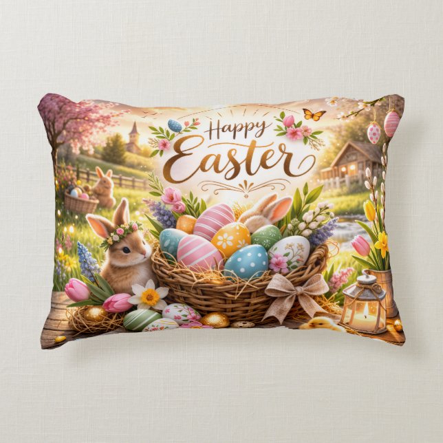 Radiant Sunrise Happy Easter Decorative Cushion (Front)