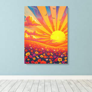 Radiant Sunset Over Whimsical Landscape  Canvas Print