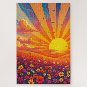 Radiant Sunset Over Whimsical Landscape Jigsaw Puzzle