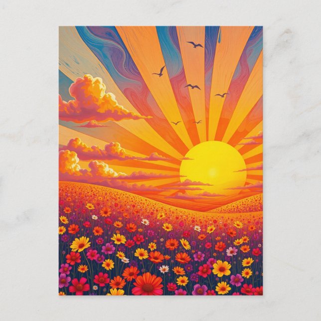 Radiant Sunset Over Whimsical Landscape  Postcard (Front)