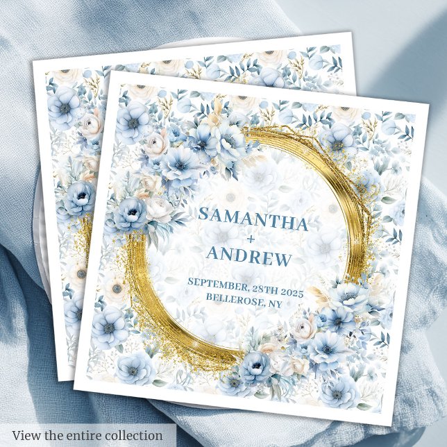 Radiant Watercolor Pastel Blue Gold Wedding Napkin (Elegant Watercolor Dusty Blue Gold Wedding Napkins)