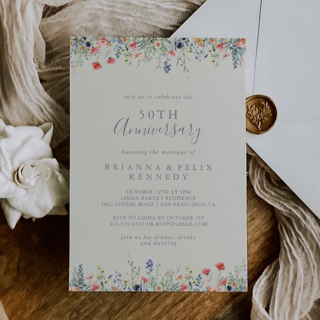 Radiant Wildflower 50th Wedding Anniversary Invitation (Creator Uploaded)