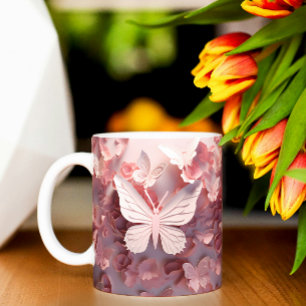 Radiant Wings: Pink 3D Butterfly Coffee Mug Marvel