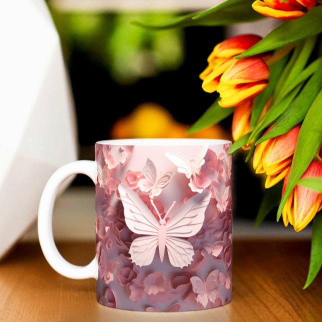 Radiant Wings: Pink 3D Butterfly Coffee Mug Marvel (Creator Uploaded)
