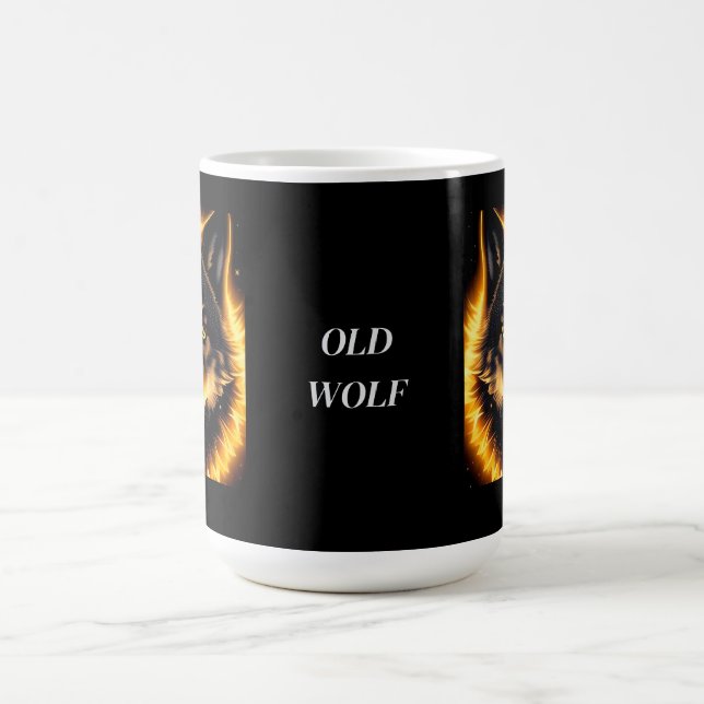 Radiant Wolf Face Illuminated by Golden Light Coffee Mug (Center)