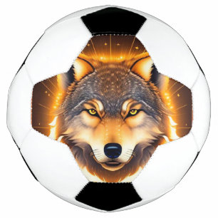 Radiant Wolf Face Illuminated by Golden Light Soccer Ball
