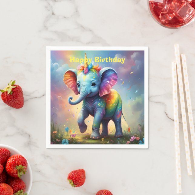 Radiant Wonders: The Rainbow Baby Unicorn Elephant Napkin (Insitu)