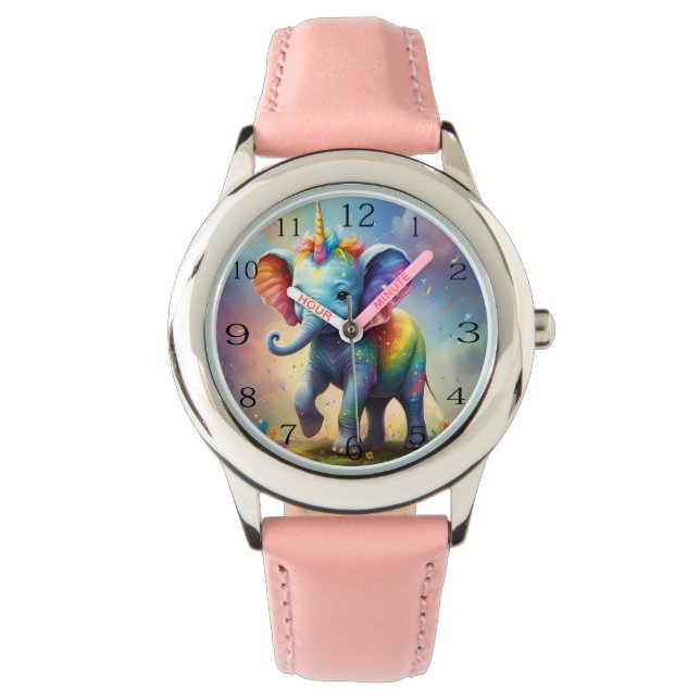 Radiant Wonders: The Rainbow Baby Unicorn Elephant Watch (Front)