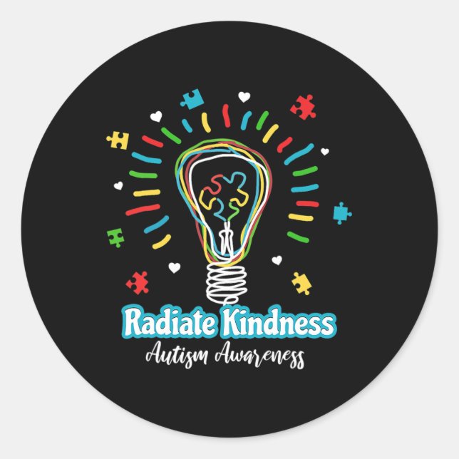 Radiate Kindness Lightbulb Autism Awareness Teache Classic Round Sticker (Front)