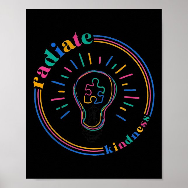 Radiate Kindness Retro Light Bulb Puzzle Autism Aw Poster (Front)