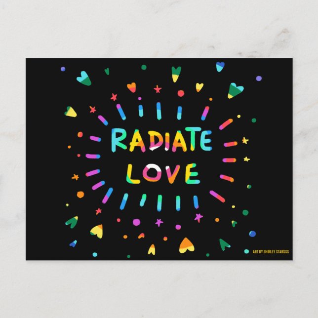 Radiate Love Colourful Painting Black Postcard (Front)