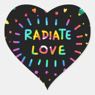 Radiate Love Colourful Rainbow Painting on Black Heart Sticker