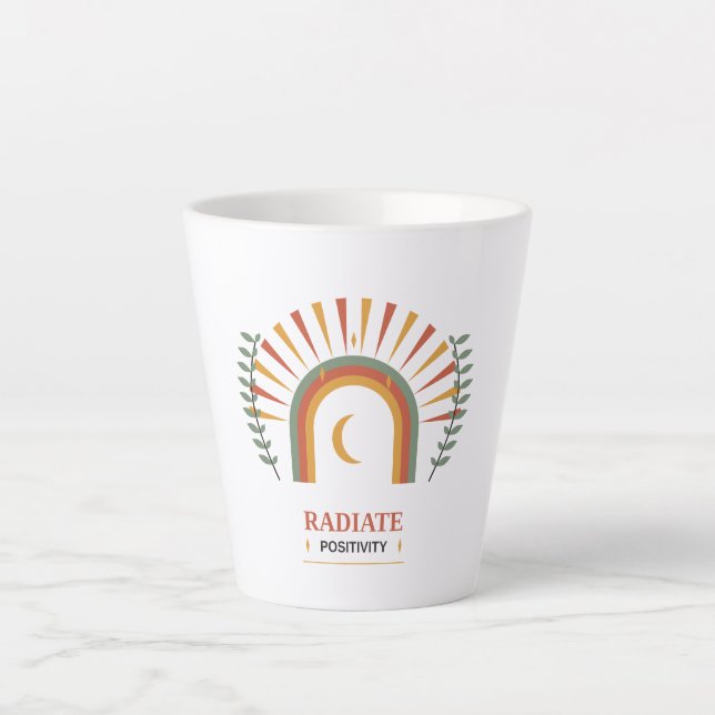 Radiate Positivity Boho Celestial Sun Moon Botanic Latte Mug (Front)