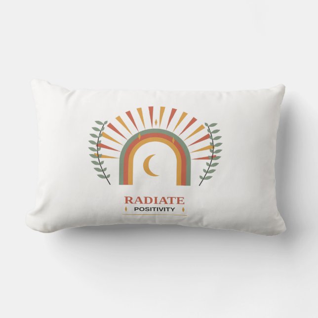 Radiate Positivity Boho Celestial Sun Moon Botanic Lumbar Cushion (Front)