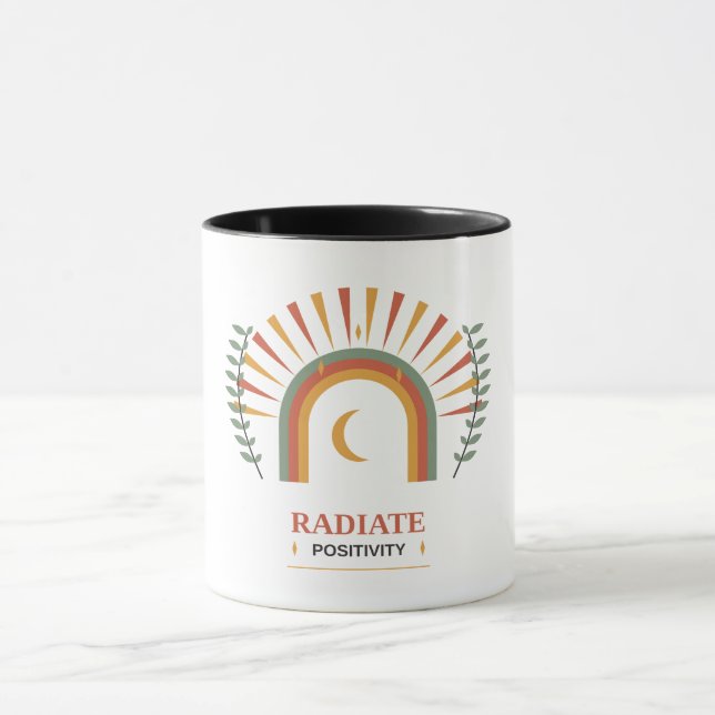 Radiate Positivity Boho Celestial Sun Moon Botanic Mug (Center)