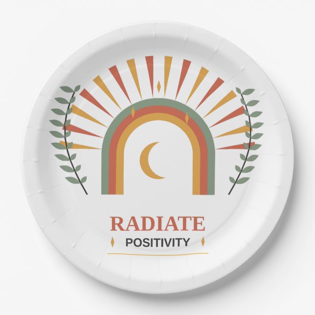 Radiate Positivity Boho Celestial Sun Moon Botanic Paper Plate (Front)