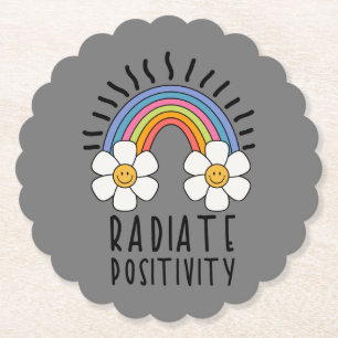 Radiate Positivity Colorful Rainbow and Flowers Paper Coaster