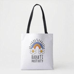 Radiate Positivity Colorful Rainbow and Flowers Tote Bag