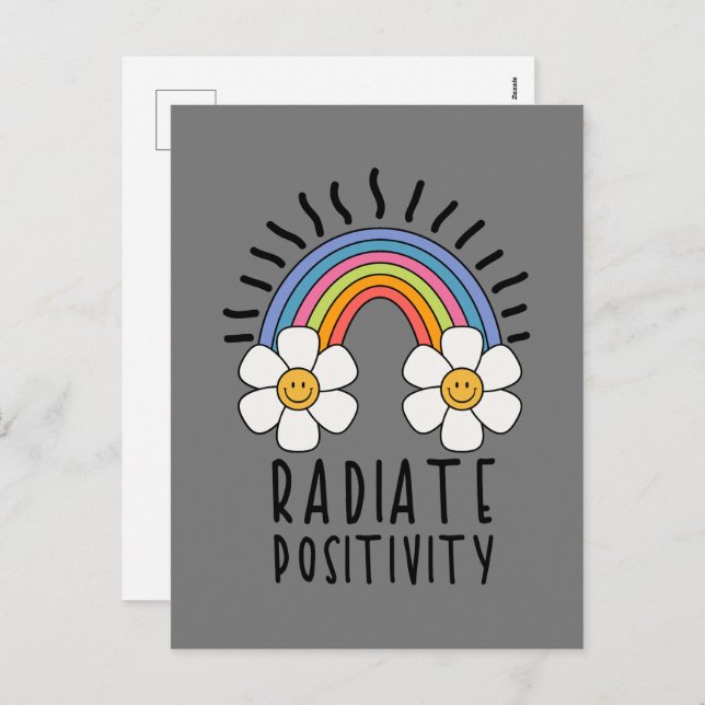 Radiate Positivity | Colourful Rainbow and Flowers Holiday Postcard (Front/Back)