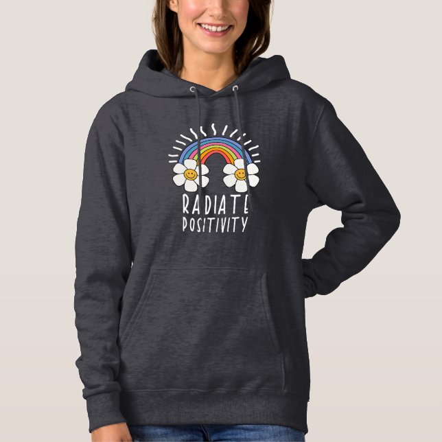 Radiate Positivity | Colourful Rainbow and Flowers Hoodie (Front)