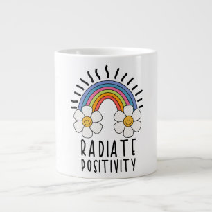 Radiate Positivity   Colourful Rainbow and Flowers Large Coffee Mug