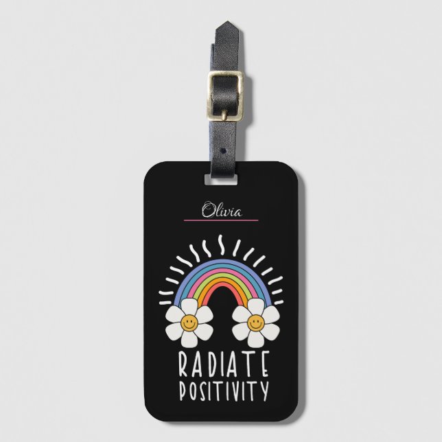 Radiate Positivity | Colourful Rainbow and Flowers Luggage Tag (Front Vertical)